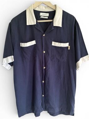 Urban Outfitters Camp Rockabilly Indie Sleaze Skater Shirt Navy Blue Top Sz L
